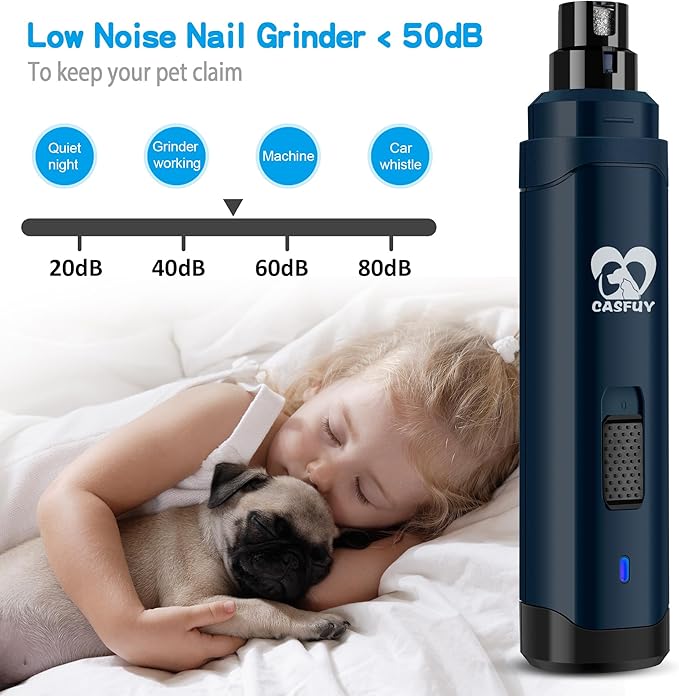 Casfuy Dog Nail Grinder Upgraded - Professional 2-Speed Electric Rechargeable Pet Nail Trimmer Painless Paws Grooming & Smoothing for Small Medium Large Dogs & Cats (Dark Blue)