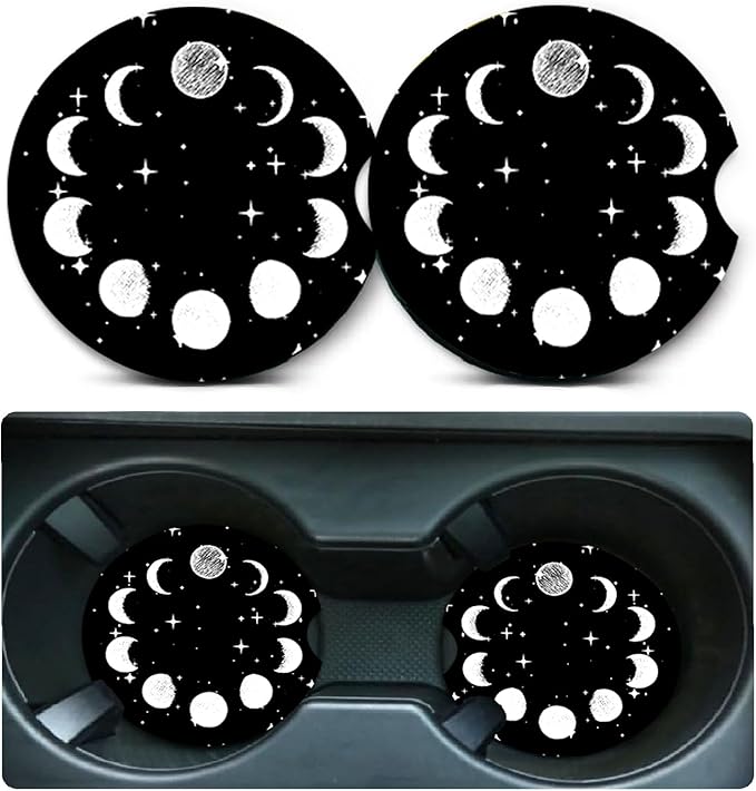 Car Coasters for Cup Holders,2 Pack Sky Moon Star Car Coasters,2.75" Universal Size Anti Slip Rubber Mat,Automotive Cup Holder Decal Decor Accessories,Sky Moon Star Gifts for Women,Men,Mom