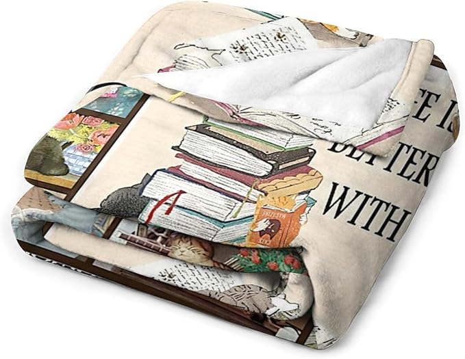 Read Blanket Cat Gifts for Reader Girls Boys Woman Kids Cat Lover Reading Book Throw Blankets Soft Blanket Warm Fleece Flannel Plush Blankets for Bed Sofa Couch 60"x80"