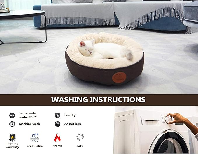 HACHIKITTY Washable Donut Cat Bed Round, Cat Beds Indoor Cats Medium, Small Cat Bed Machine Washable