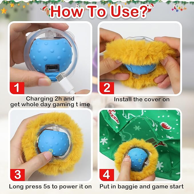 Interactive Cat Toys Ball Fast Rolling in Christmas Pocket, Motion Activate Chirping Cat Toy Hide and Seek Mouse Catching Game (Christmas Party)
