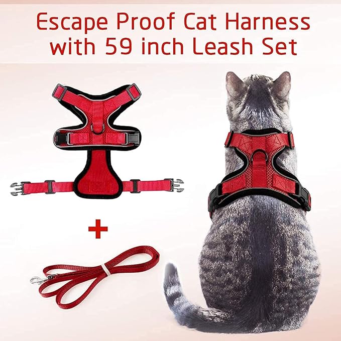 rabbitgoo Cat Harness and Leash for Walking, Escape Proof Soft Adjustable Vest Harnesses for Cats, Easy Control Breathable Reflective Strips Jacket, Red, S