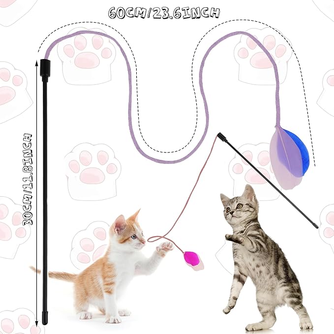 simarro 3 Pcs Cat Feather Wand Toys, Interactive Cat Teaser Wand Toy for Indoor Cats Adult, Colorful Feather Kitten Cat Stick Toys for Indoor Cats Play Chase Exercise