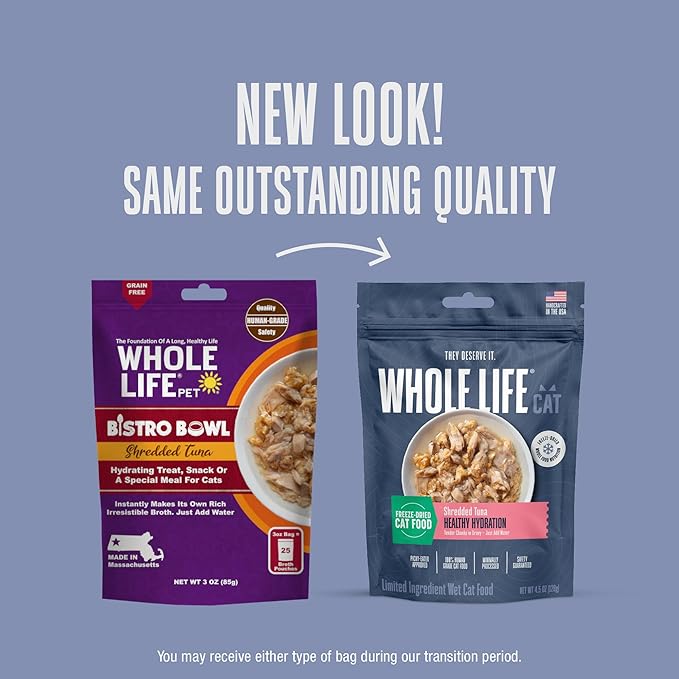 Whole Life Pet Freeze Dried Cat Food - Human-Grade Wet Cat Food Toppers, Natural Broth for Cats, Instantly Hydrating Cat Snacks, Lickable Cat Treats, Just Add Water - Shredded Tuna, 3 Oz