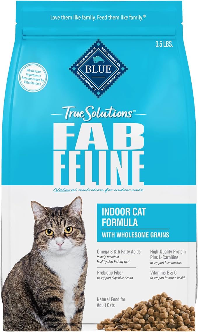 Blue Buffalo True Solutions Fab Feline Natural Dry Food for Adult Indoor Cats, Chicken, 3.5-lb Bag