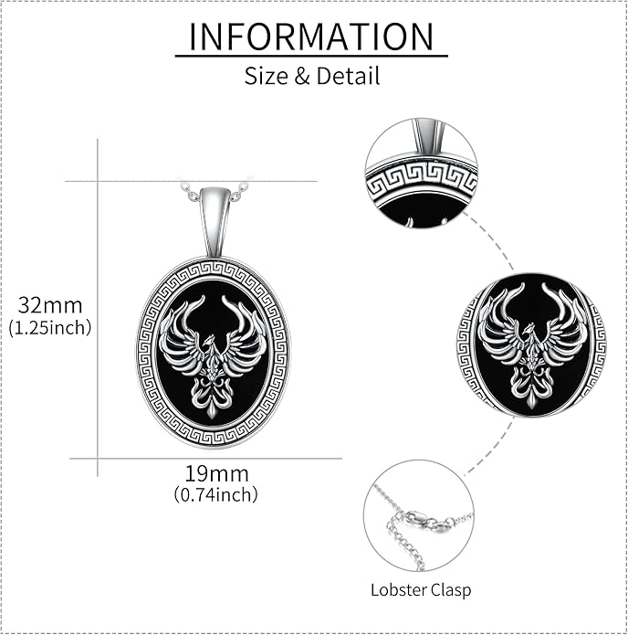 Black Onyx Necklace Raven/Phoenix/Peacock Necklace Gothic Jewelry Gifts for Women Men