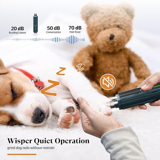 YABIFE 4-Lights Dog Nail Grinder, Easy Quick Locate Dog Nail Trimmers, for Puppy Paw Toenails or Pets from Small, Medium to Large, with Travel Lock, Whisper Quiet, Heavy Duty 3 Speeds