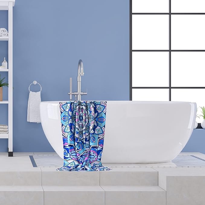 LIVILAN Mandala Microfiber Beach Towel, 30x60 Oversized, Boho Bohemian Design, Soft, Quick Dry, Super Absorbent, Thin, for Pool, Swim, Travel, Bath, Unique Blue Mandala Gifts for Women, Kids