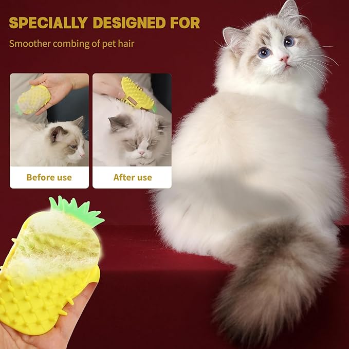 2Pcs Pineapple Cat Self Groomer and Corner Brush, Reduce Shedding, Scratching and Itchiness, Pet Tickling Artifact with Silicone Bristles, Easy Installation for Cat Dog Pet Self Cleaning Cat Brush Toy