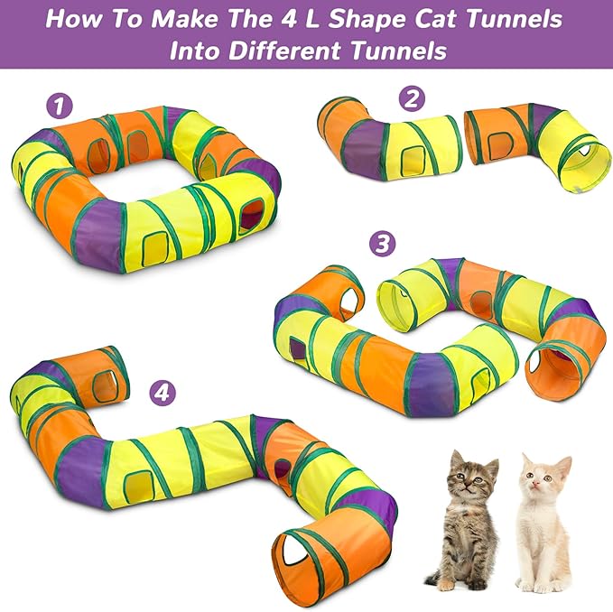 Cat Toys 25 Pcs,Kitten Toys for Indoor Cats,4 Collapsible Cat Tunnel Tubes Interactive Feather Teaser Wand Toy for Kitten Cats Springs Mouse Crinkle Toys Rainbow Football Cat Ball with Bell Toy