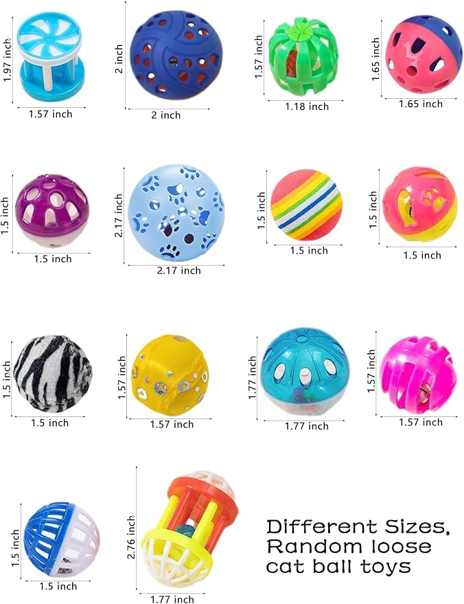 Cat Toy Balls Set - 6 Unique Styles & Colors with Bells, Sturdy Plastic Jingle Balls for Indoor Cats - Encourages Active Play & Mental Stimulation for All Cat Breeds & Sizes