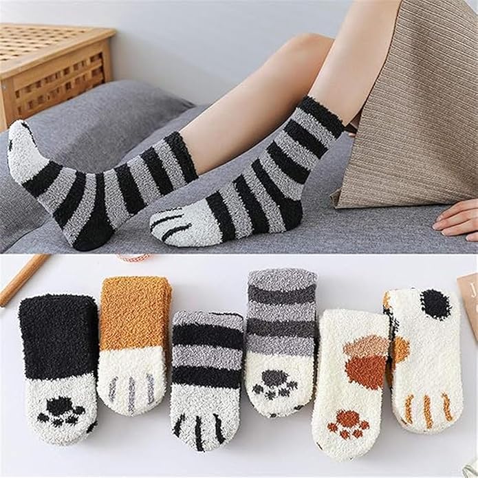 4 Pairs Winter Cat Claws Cute Thick Warm Sleep Floor Socks,Cat Paw Slipper Socks for Girls,Women