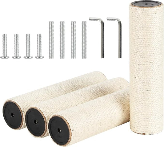 4 Pcs 3.1in 7.9cm Diameter Cat Scratching Post Replacement Sisal Pole with Screws and Bolts and Wrench for Cat Tree Condo (30cm/11.81in, M8)