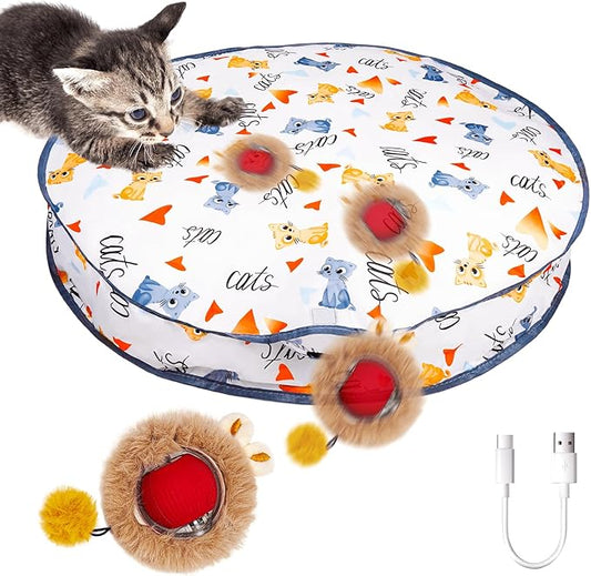 Interactive Cat Toys for Indoor Cats, Automatic Moving Fast Rolling Ball in Pouch, Motion Activated Hide and Seek Mouse Catching Game for Kitten (Red)