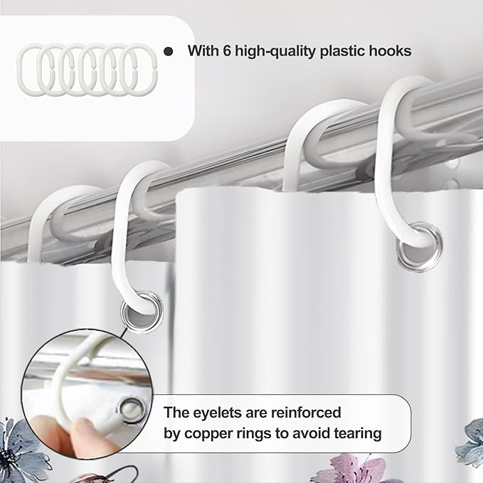 AWERT Wildflower Stall Shower Curtain for Bathroom Watercolor Floral Half Size Shower Curtain with Hooks Waterproof Flower Printing Fabric Bathroom 36x72inch