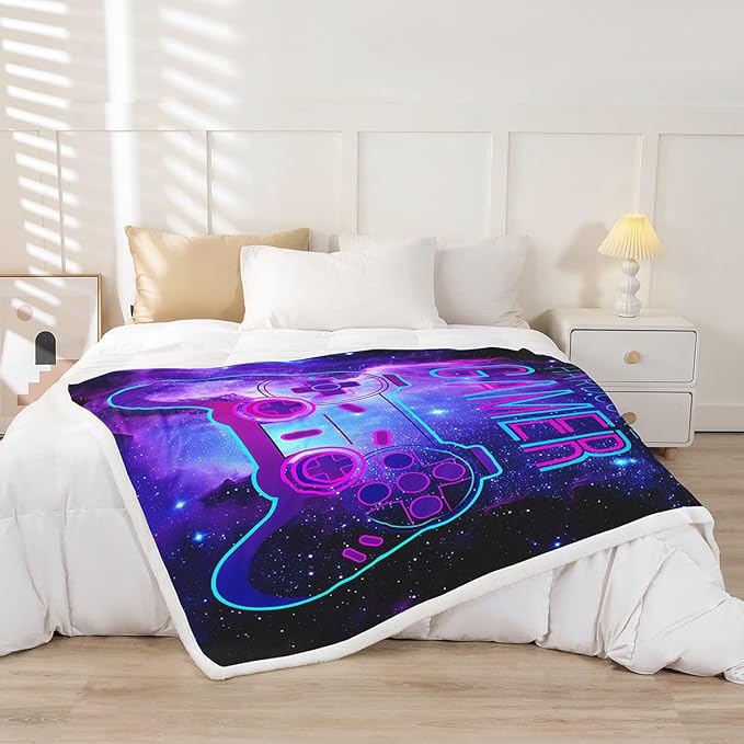 Feelyou Boys Gamepad Plush Throw Blanket Galaxy Gamer Fleece for Sofa Couch Son Video Game Sherpa Ultra Soft Starry Sky Decor Fuzzy 40"x50"