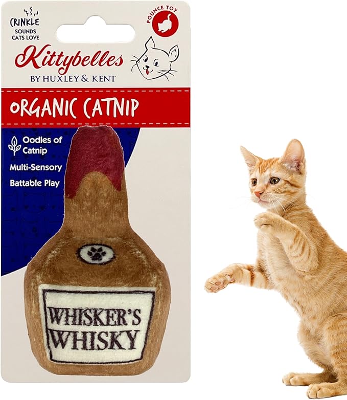 Huxley & Ket Plush Cat Toy | Whisker's Whiskey | Nappy Hour Strong Catnip Filled Cat Toy | Plush Interactive Kitten and Cat Toy with Catnip and Crinkle | Kittybelles