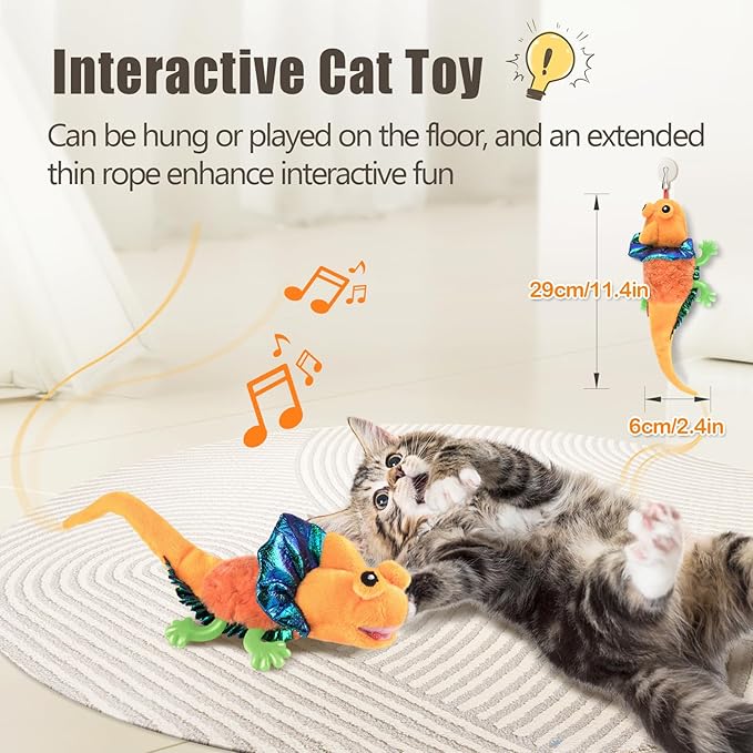 Migipaws Cat Toys, Touch Activated Flapping Chirping Lizard Kitten Toy with Catnip for Indoor Cats Kicker, Rechargeable （Orange）