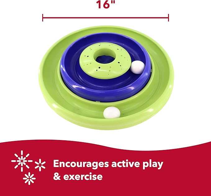 Coastal Pet Turbo Catnip Hurricane Cat Toy - Interactive Double Cat Toy Ball Track - for Cats and Kittens - Green and Blue - 16"