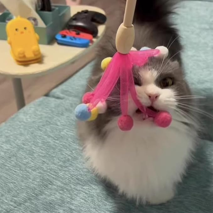 IUHKBH Cat Wands, 2 PCS Mesh Yarn Hairball Cat Teaser Wands Charmer Interactive Cat Toys for Cats and Kittens