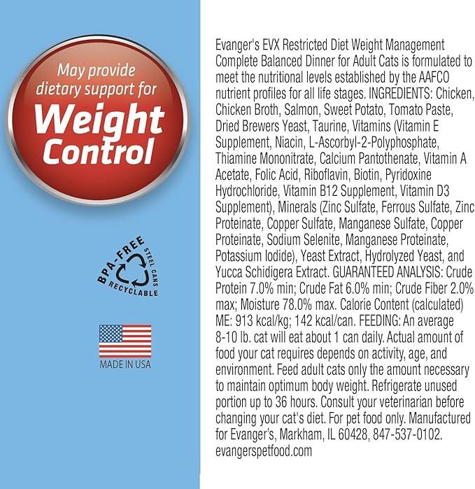 Evanger's EVX Restricted Diet Canned Cat Food, 8 Weight Management, 8 Senior & Joint Health, 8 Bland Diet Variety Pack