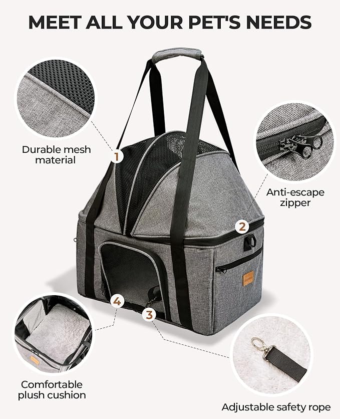 BurgeonNest Top-Expandable Large Cat Carrier, Soft Sided Cat Bag Carrier for Medium Large Cat 15 lbs, Upgrade Small Dog Car Seat, Collapsible Puppy Travel Bag with Semi-Open Mode Canopy
