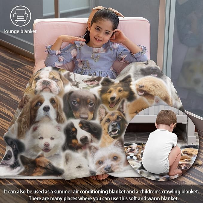 Twin Size Fleece Throw Blanket for Bed Couch Sofa, Fuzzy Soft Cozy Blankets and Throws Warm Lightweight Plush Blanket for Women Men, 60 x 80 inches, Cute Dogs Pattern