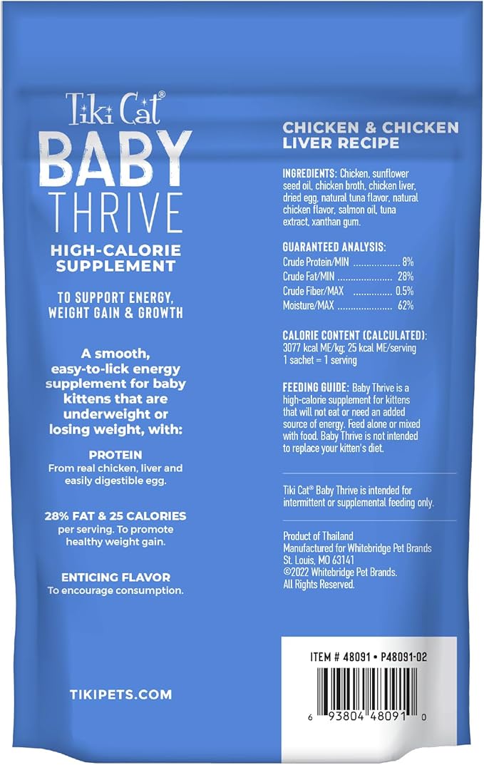Tiki Cat Baby Thrive, Chicken & Chicken Liver Mousse, 5.6 oz. Pouch (20 Individual Servings)