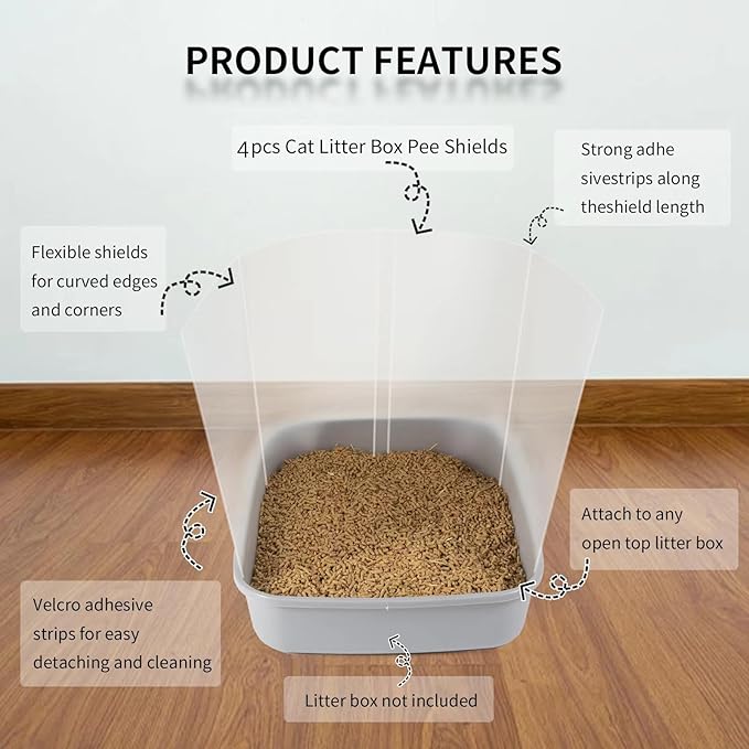4 Pcs Cat Litter Box Pee Shields ，Litter Box Shield Easy to Clean，Suitable for Open Litter Boxes，Say Goodbye to Messes and Odors in Your Home，Litter Box Not Included