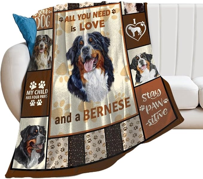 Bernese Mountain Dog Print Blanket Best Dog Pet Animal Throw Blankets for Couch Sofa Stuff Decor Gifts Lightweight Soft Cozy Fleece Plush Warm Flannel Bedding for Lover Man Woman Teen Adults 60"x80"