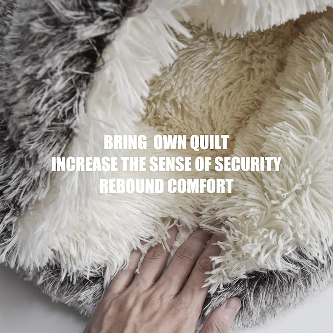 ShinHye Cat Bed Round Plush Fluffy Hooded Cat Bed Cave, Cozy for Indoor Cats or Small Dog beds, Soothing Pet Beds Dog Cave Bed - Waterproof Bottom Washable, (26×26inch, Grey)