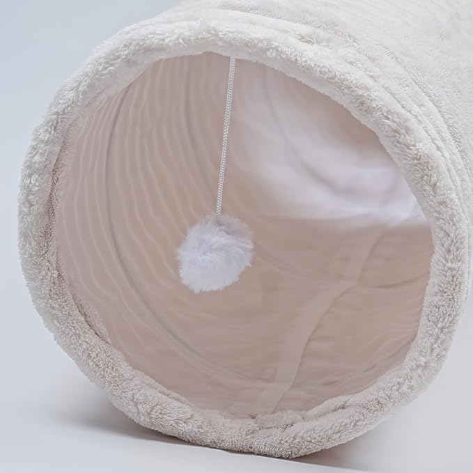 Luxurious Cat Tunnel,43" Straight Cat Tunnel Bed with Balls,Cat Toys for Indoor Cats,Collapsible Peekaboo Cat Cave for Kitten Toys（White Stripe）