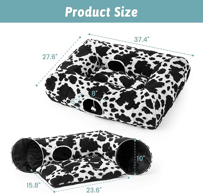 Cat Tunnel Bed for Indoor Cats - Cute Cat Donut Tunnel with Washable Circle Cushion, Round Pet Play Tunnel Toy for Kitten/Puppy/Rabbit,Black