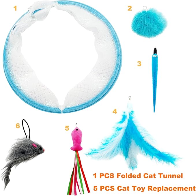 Spiral Tunnel Cat Toy, Self Play Cat Hunting Spiral Tunnel Toy Spiral Cat Toy, Folded Cat Tunnel Spring Toy for Indoor Cats (Blue)