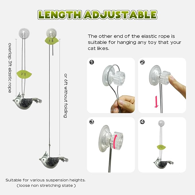 LEWISER Cat Toys Chirp Chickadee, Interactive Cat Feather Toys, Retractable Cat Teaser Toy, Hanging Toys for Indoor Cats Exercise, Kitten Kitty Fun Mental Physical Toys, Grey (1 Pack)