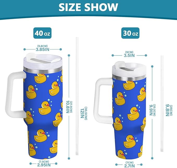 Boccsty Rubber Yellow Duck Blue Insulated Tumblers Reusable Stainless Steel Tumbler 30 oz Cup Coffee Travel Mug Water Bottle with Handle & Flip Straw for Home Office Car