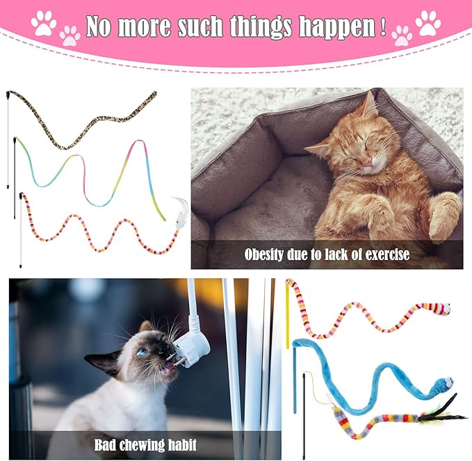 6 Pieces Cat Toys Interactive Cat Wand Toys with Feather and Bell Safe Cat Teaser Catcher Stick Toy Colorful and Sounding Christmas Wand Toys for Cats Kittens Training Pets Exerciser