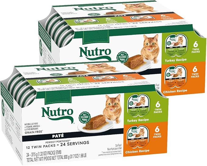 Nutro Wet Cat Food Paté Multipack: Turkey Recipe and Chicken Recipe (12) 2.64 oz. Trays (Pack of 2)