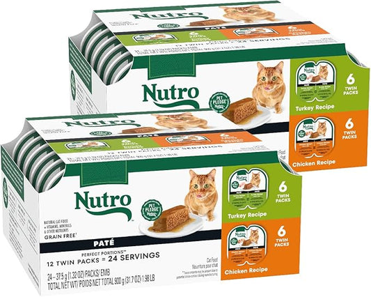 Nutro Wet Cat Food Paté Multipack: Turkey Recipe and Chicken Recipe (12) 2.64 oz. Trays (Pack of 2)