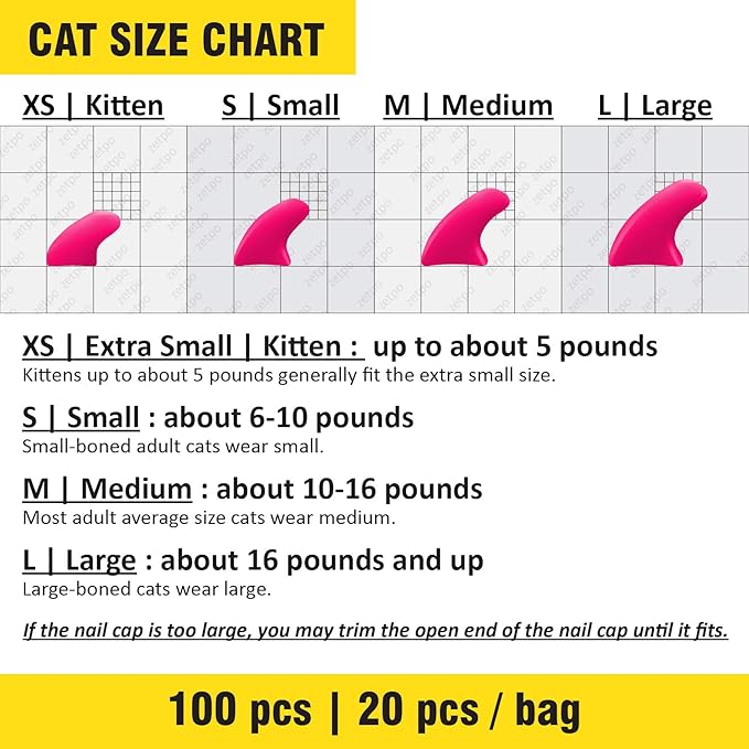 100 pcs Cat Nail Caps | Cat Claw Covers | with Adhesives and Applicators (Clear, S)