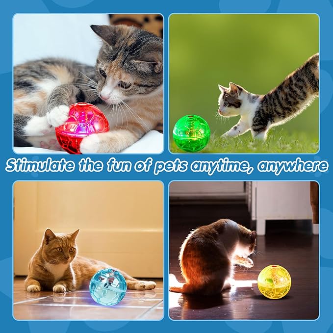 Sratte 6 Pieces Ghost Hunting Cat Ball Activated Cat Toy Ball Motion LED Light Cat Balls Motion Cat Dog Interactive Toys Pet Glowing Mini Running Exercise Ball Toys for Animals Activity (Colorful)
