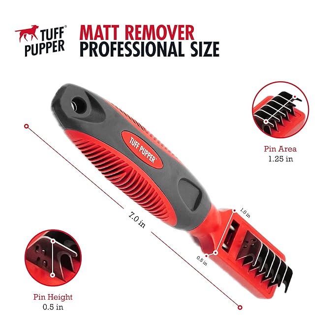 Tuff Pupper Deep Knot and Mat Remover Tool | Dematting Brush for Dogs, Cats, and Small Animals | Mat Splitting Grooming Comb for Long and Short Fur Pets