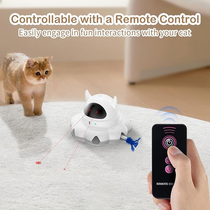 2-in-1 Interactive Cat Toys for Indoor Cats, Automatic Cat Toy with 7 Holes Mice Whack A Mole Moving Feather, Smart Cat Toy (White)