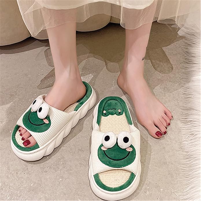 AZCHEN Women's Animal Cartoon Pig Slippers - Cute and Comfortable Linen Plush Slippers for Home