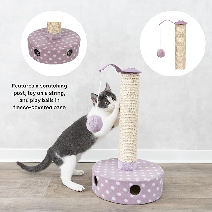 TRIXIE Junior Scratching Post Fleece Ideal for Small Cats and Kittens, Cat Scratcher with Toys