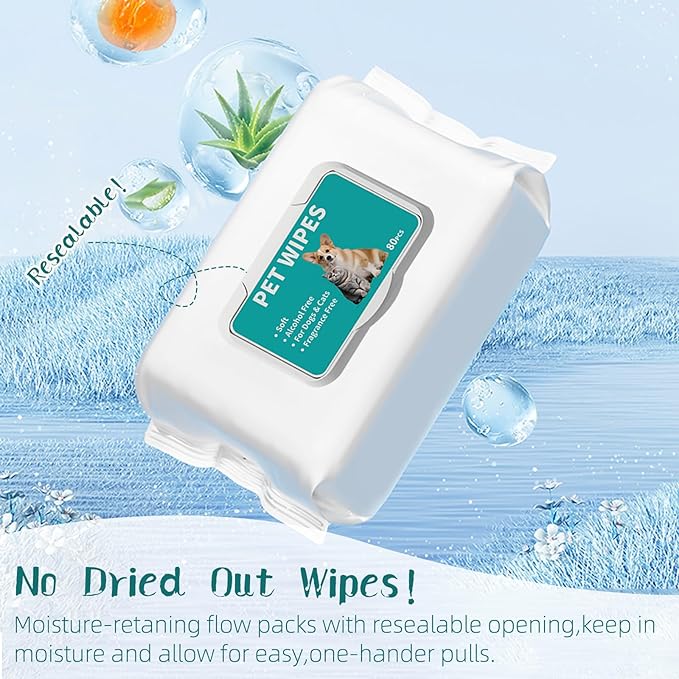 Pet Hypoallergenic Wipes,Extra Thick Cat Wipes for Cleaning Small Animal's Paws,Ears,Butt,Face and Eyes,Portable Organic Paw Wipes for Cats,Ideal for Home or Trave (320 Count (Pack of 4))