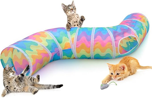 Glittme Cat Tunnel, Cat Tunnels for Indoor Cats, S-Shape Peekaboo Cat Cave with Cat Toys, Foldable Cat Tubes and Tunnels for Cats, Rabbit, Puppy, Guinea Pig