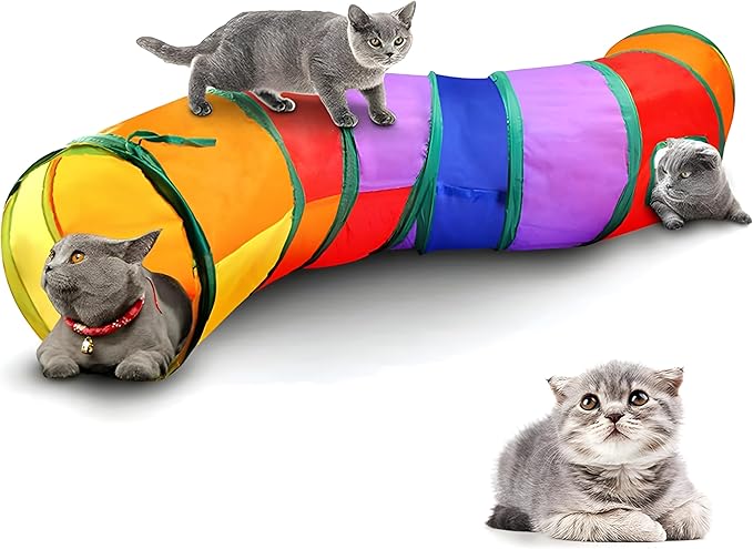 Cat Tunnel for Indoor Cats Interactive - Rabbit Tunnel Toys, Pet Toys Play Tunnels for Cats Kittens Rabbits Puppies Crinkle Pop Up Rainbow 47" Shape S