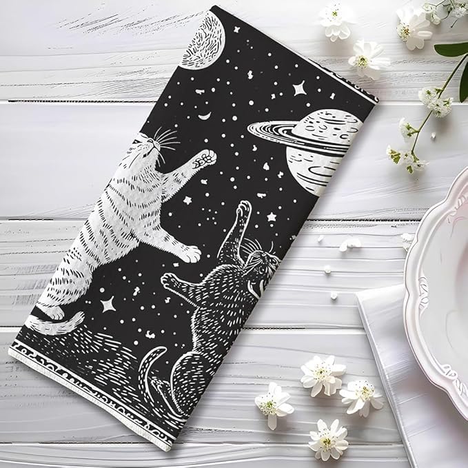 Cat Towel,Cat Dish Towels,Cat Hand Towel,Cat Kitchen Towels,Cat Kitchen Accessories,Cat Mom Gifts,Cat Gifts for Women,Cat Lady Gifts,Black Cat Decor-Perfect For Decorating Your Kitchen And Bathroom