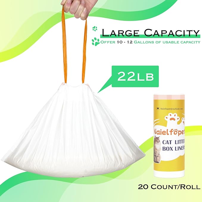 120 Count 26" x 16" Cat Litter Box Liners and Replaced Trash Bags Compatible with Litter Box Robot 4 and 3, Thick Heavy Duty Drawstring Replacement Waste Drawer Liners Bags 10-12 Gallons of Capacity